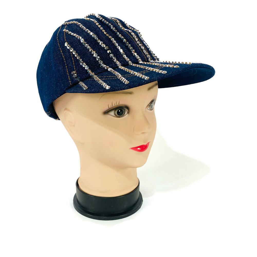 Women's Blue Bling Ball Cap Silver Rhinestones Adjustable Hat C Established 1946